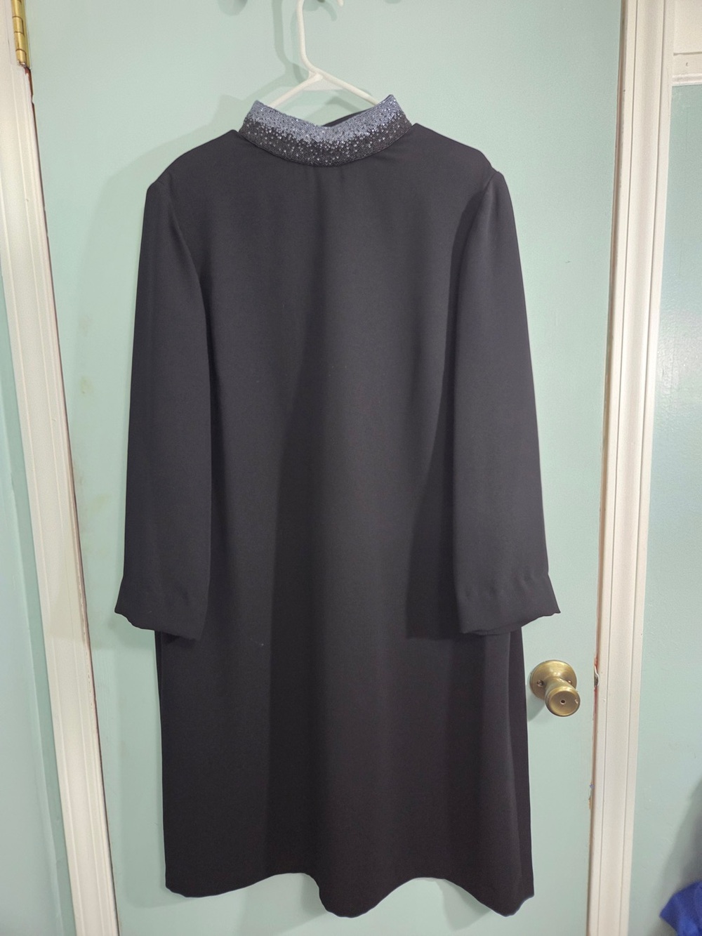 Jones New York Black Long-Sleeve Shift Dress with Sparkle Collar